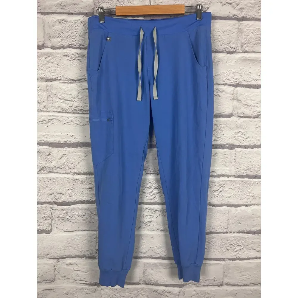 (2) FIGS Womens M Ceil Blue Zamora Jogger Scrub Drawstring Medical Field Bottoms